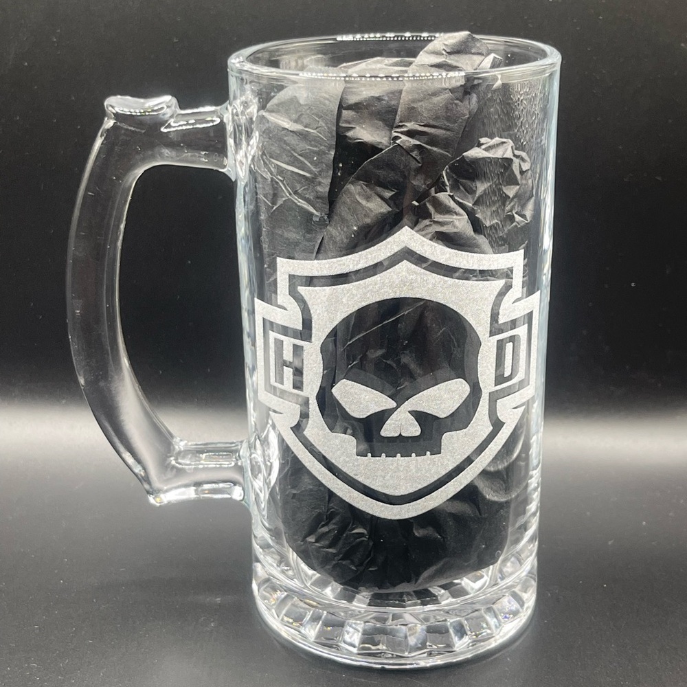 Harley Davidson Skull Shield Beer Mug 24oz | Biker Collectible Glass